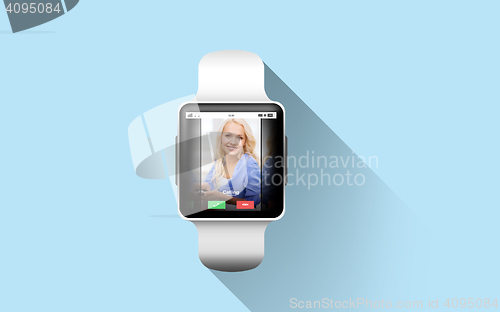 Image of close up of smart watch with incoming call