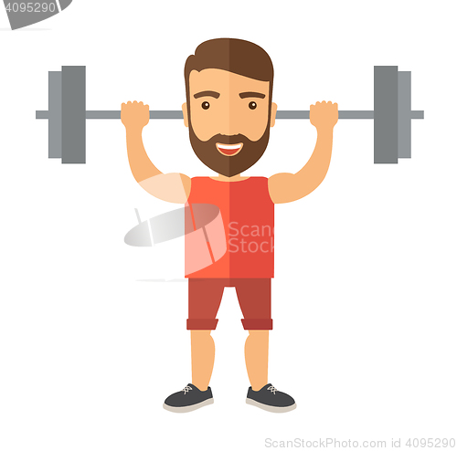 Image of Handsome man lifting a barbell