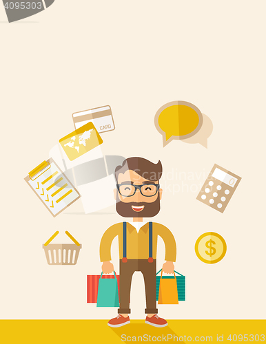 Image of Funny businessman with shopping bags