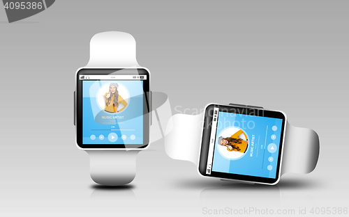 Image of smart watches with music player on screen