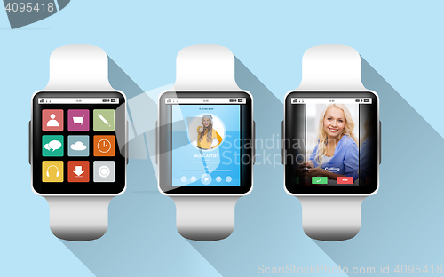 Image of close up of black smart watches with applications