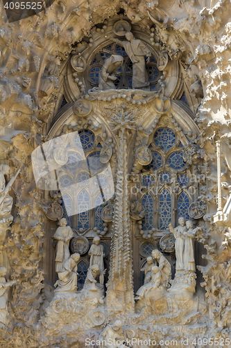 Image of Details of facade of Basilica Sagrada Familia in Barcelona