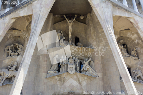 Image of Details of facade of Basilica Sagrada Familia in Barcelona