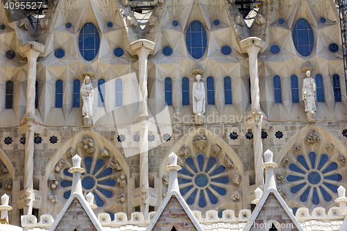 Image of Details of facade of Basilica Sagrada Familia in Barcelona