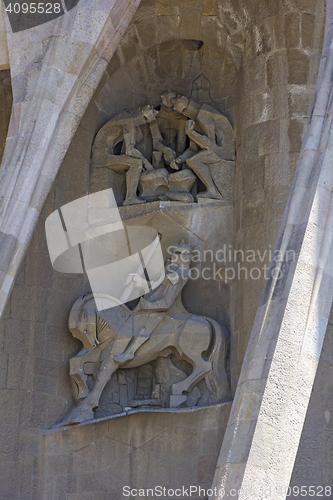 Image of Details of facade of Basilica Sagrada Familia in Barcelona