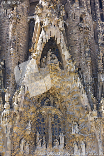 Image of Details of facade of Basilica Sagrada Familia in Barcelona