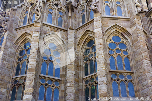 Image of Details of facade of Basilica Sagrada Familia in Barcelona