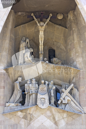 Image of Details of facade of Basilica Sagrada Familia in Barcelona