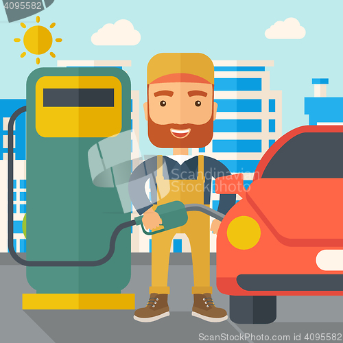 Image of Gasoline boy filling up fuel.