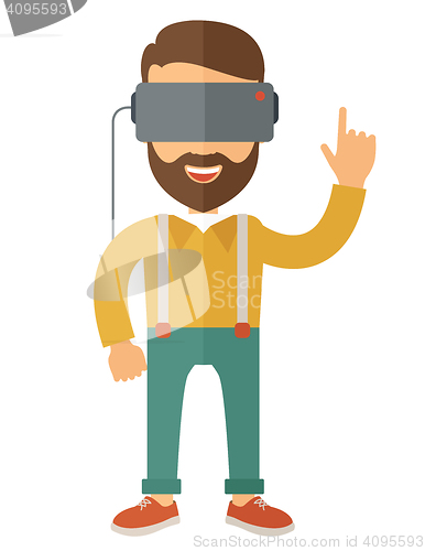 Image of Man with isometric virtual reality headset.