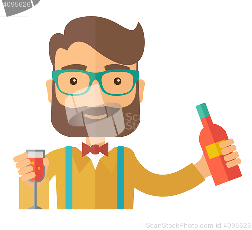 Image of Bartender at the bar holding a drinks.