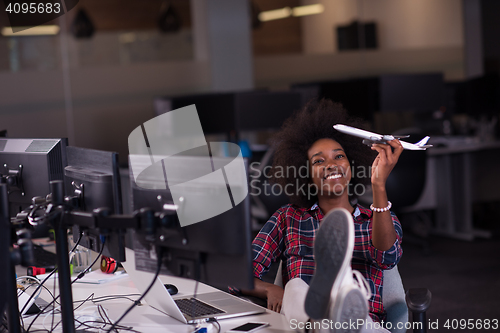 Image of portrait of a young successful African-American woman in modern 