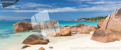 Image of Anse Lazio, picture perfect tropical beach on Praslin Island, Seychelles.