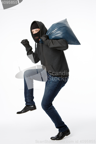 Image of Thief with big blue bag