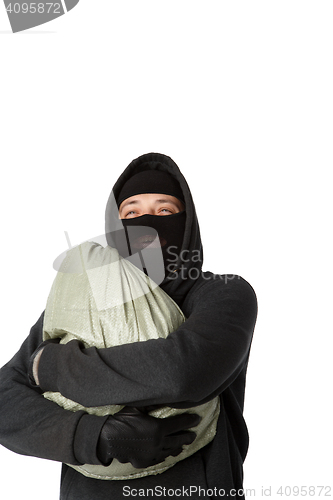 Image of Robber holding bag of money