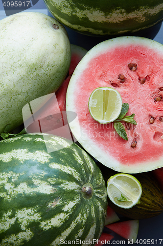 Image of pieces of fresh watermelon as background