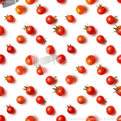 Image of flat lay of beautiful trendy seamless pattern cherry tomato