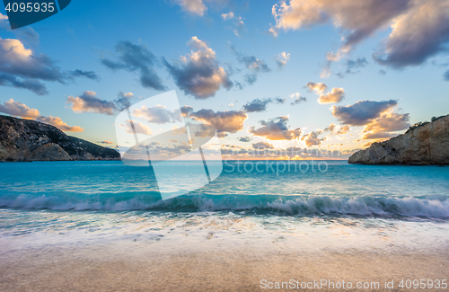 Image of Porto Katsiki beach sunset on Lefkada island in Greece 