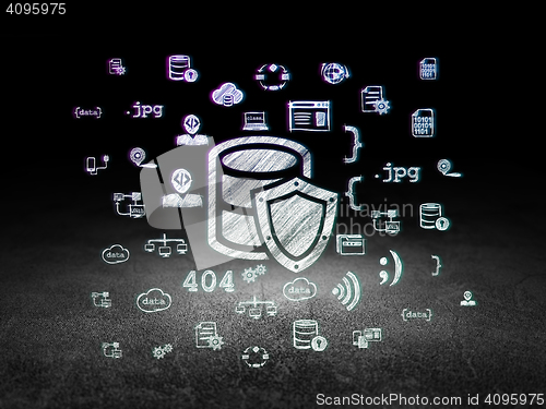 Image of Software concept: Database With Shield in grunge dark room