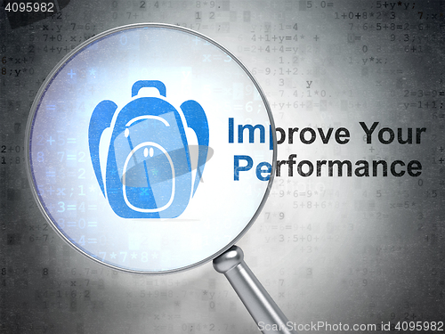 Image of Studying concept: Backpack and Improve Your Performance with optical glass