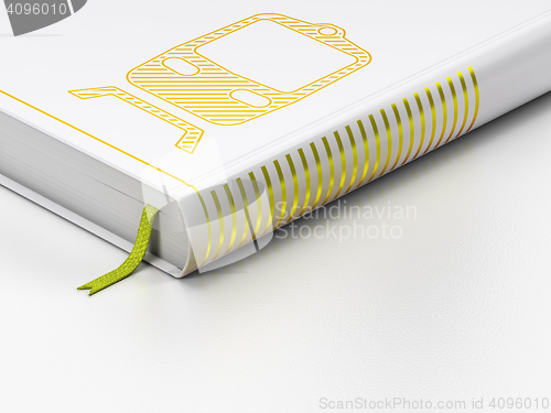 Image of Travel concept: closed book, Train on white background