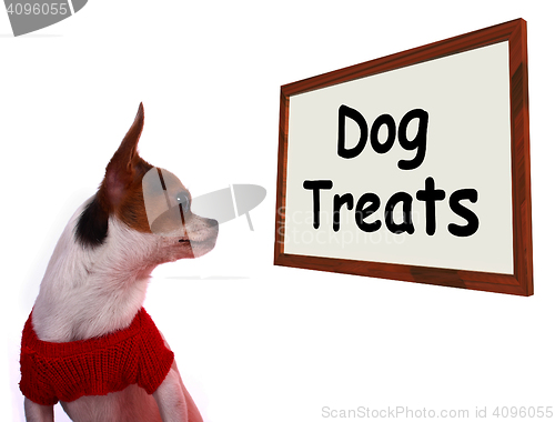 Image of Dog Treats Sign Showing Canine Rewards Or Snacks