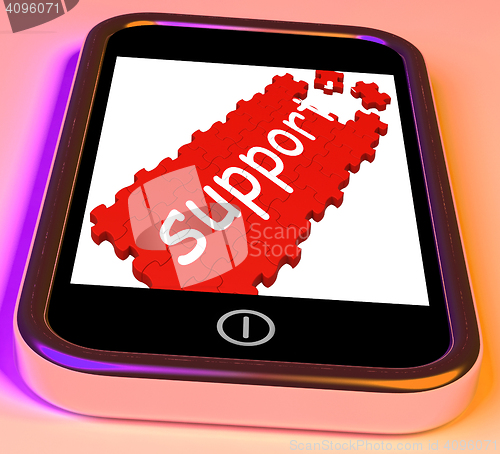 Image of Support On Smartphone Showing Cellphone\'s Customer Service