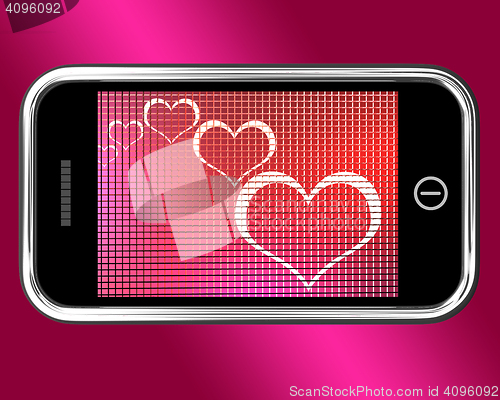 Image of Hearts On Mobile Phone Shows Love And Online Dating