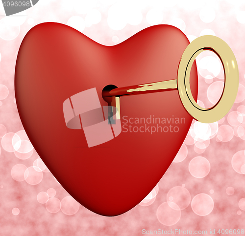 Image of Heart With Key And Pink Bokeh Background Showing Love Romance An