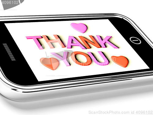 Image of Thank You And Hearts Message As Thanks Received On Mobile