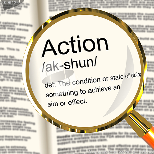 Image of Action Definition Magnifier Showing Acting Or Proactive