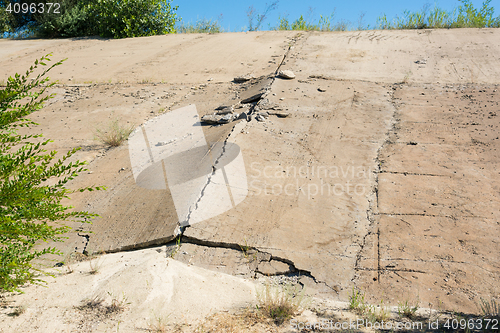 Image of Deformation betonirovonogo unfinished portion of the shipping channel Volga-Don 2, near the village of Erzovka Gorodishchenskoye District, Volgograd Region, Russia