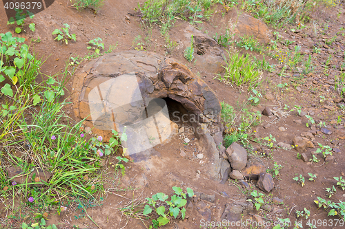 Image of Stone formation resembling dinosaur eggs have been found near the village of Wet Olhovka Kotovo District, Volgograd Region, Russia