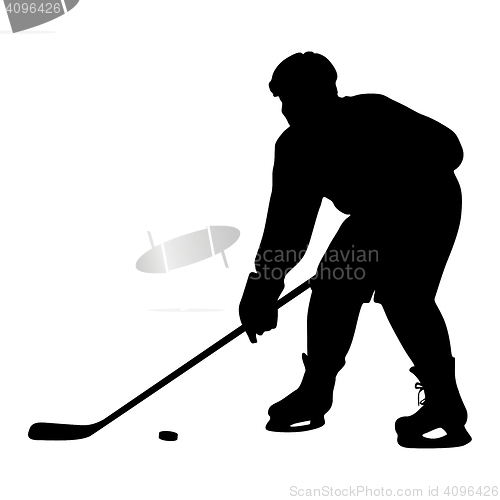 Image of silhouette of hockey player. Isolated on white. illustra