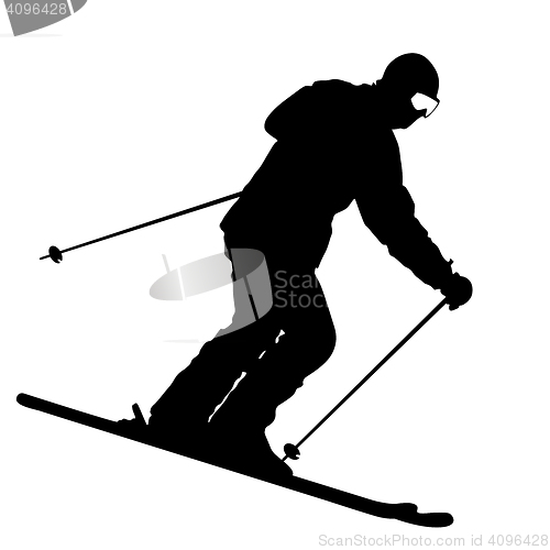 Image of Mountain skier  speeding down slope. sport silhouette.