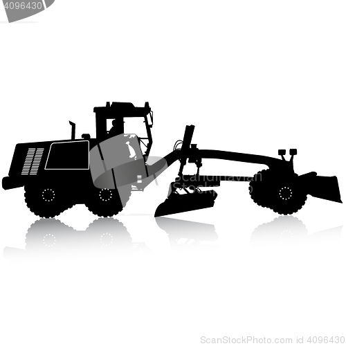 Image of Silhouette of a heavy road grader. illustration.