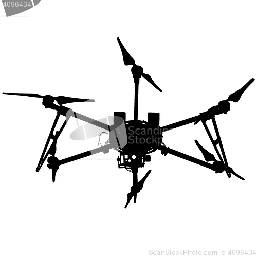 Image of Black silhouette drone quadrocopter, illustration.