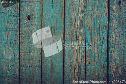 Image of Wood planks with blue paint
