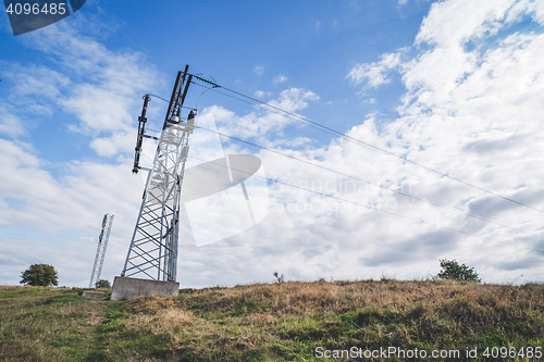 Image of Large pylons with electrical wires