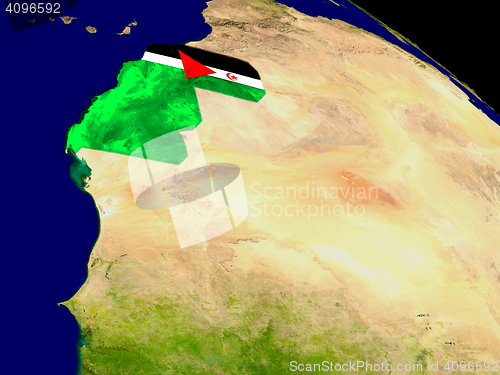 Image of Western Sahara with flag on Earth