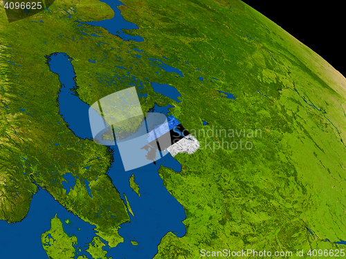 Image of Estonia with flag on Earth