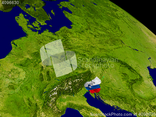 Image of Slovenia with flag on Earth