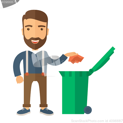 Image of Man throwing paper in a garbage bin