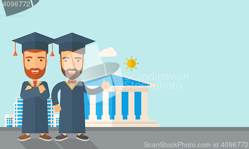 Image of Two men wearing graduation cap.