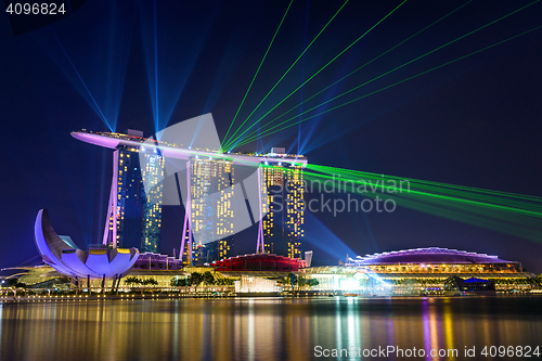 Image of  Marina Bay Sands at night during Light and Water Show \'Wonder F