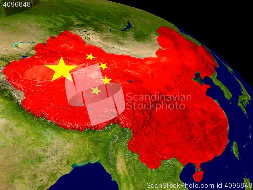 Image of China with flag on Earth