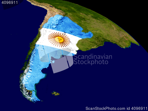 Image of Argentina with flag on Earth