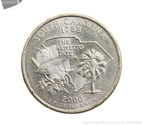 Image of coin in a quarter of the US dollar