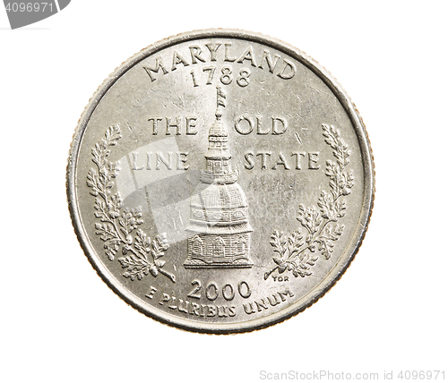 Image of coin in a quarter of the US dollar