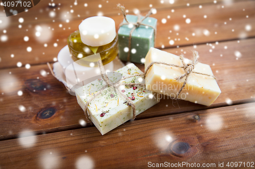 Image of handmade soap bars on wood